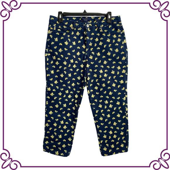 Charter Club Navy Blue Stretch Denim with Lemons Bristol Capri / Crop - Picture 1 of 6